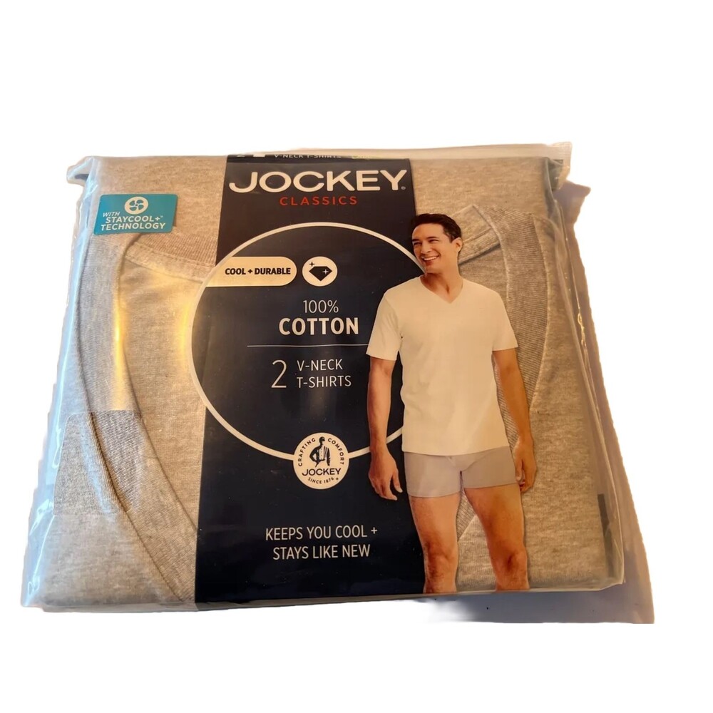 Jockey Classic (2 )V-Neck Tee Shirt Size 4 XL 100 Percent Cotton Color Gray